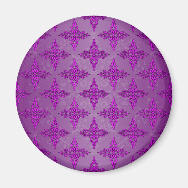 Purple Two Tone Damask Magnet (Front)