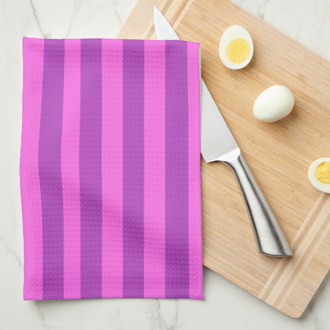 Purple Two Tone Stripes  Kitchen Towel (Quarter Fold)