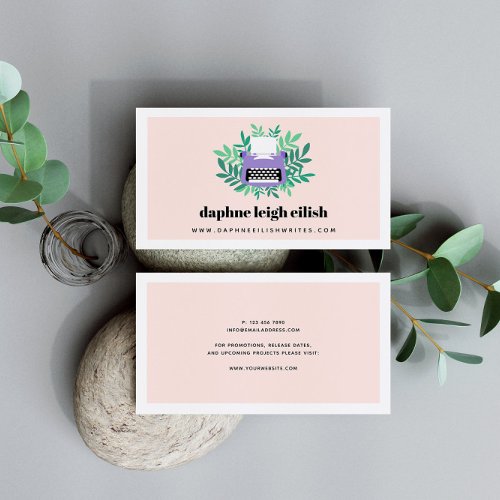 Purple Typewriter Greenery Author Writer Business Card