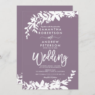 Purple typography Floral white wedding Invitation