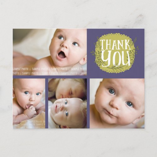 Purple Typography Photo Baby Thank You Post Card