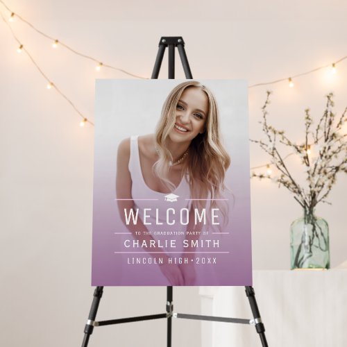 Purple Typography Photo Graduation Welcome Foam Board