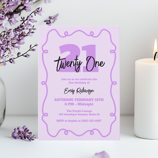 Purple Typography Simple Chic 21st Birthday Party Invitation (Purple Typography Simple Chic 21st Birthday Party Invitation)