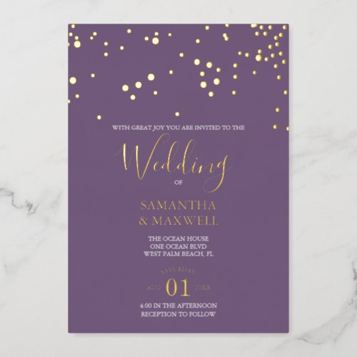 Purple Typography Wedding Foil Invitation