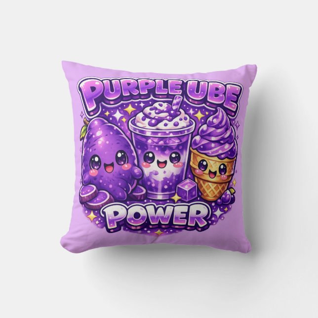 Purple Ube Power Kawaii Cushion Pillow (Front)
