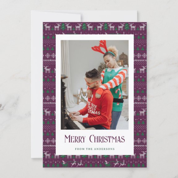 Purple Ugly Christmas Sweater Photo Holiday Card