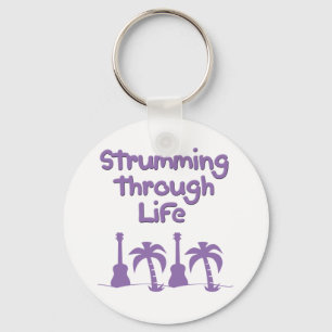 Purple Ukulele hawaiin tropical surf design Keychain