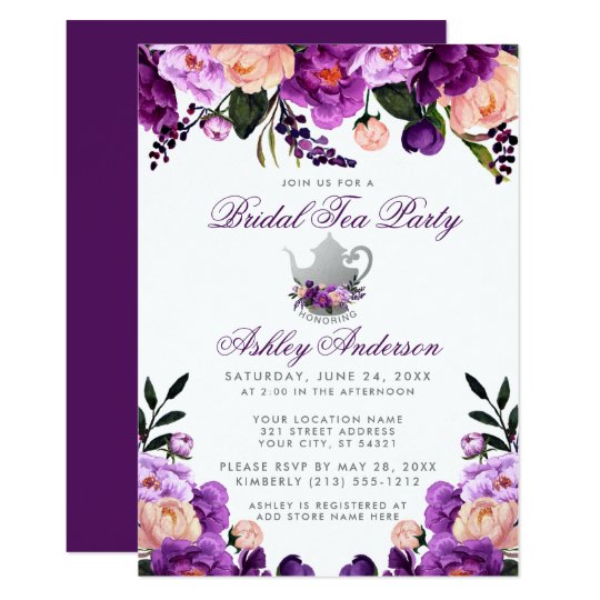 Purple Ultra Violet Bridal Shower Tea Party Invite | Zazzle.com