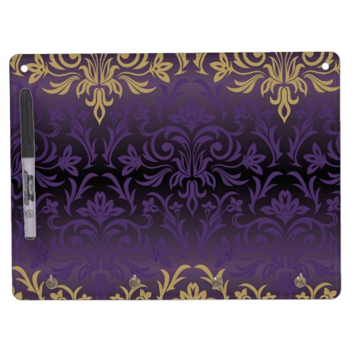 purpleultra violetdamaskvintagepatterngoldch dry erase board with keychain holder