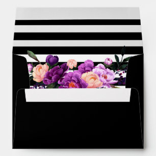 Purple Ultra Violet Floral Black Striped Wedding Envelope
