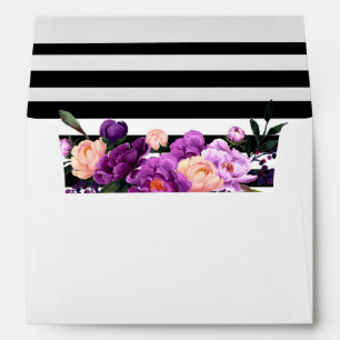 Purple Ultra Violet Floral Black Stripes Wedding Envelope