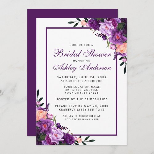 Purple Ultra Violet Floral Bridal Shower Invite PF