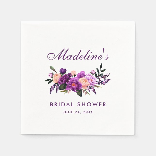 Purple Ultra Violet Floral Bridal Shower Napkins (Front)