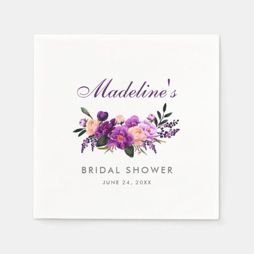 Purple Ultra Violet Floral Bridal Shower P Napkins