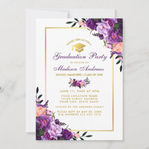 Purple Ultra Violet Floral Graduation Party Invite
