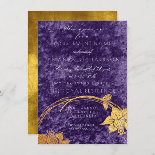 Purple Ultra Violet Gold Floral Wreath Velvet Plum Invitation