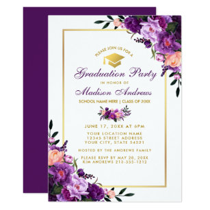 purple graduation invitations zazzle