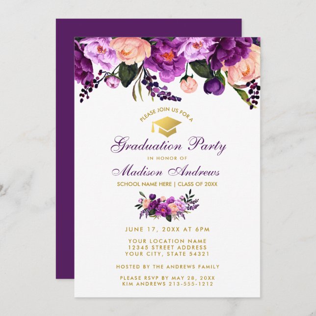 Purple Ultra Violet Graduation Party Invite PFB (Front/Back)