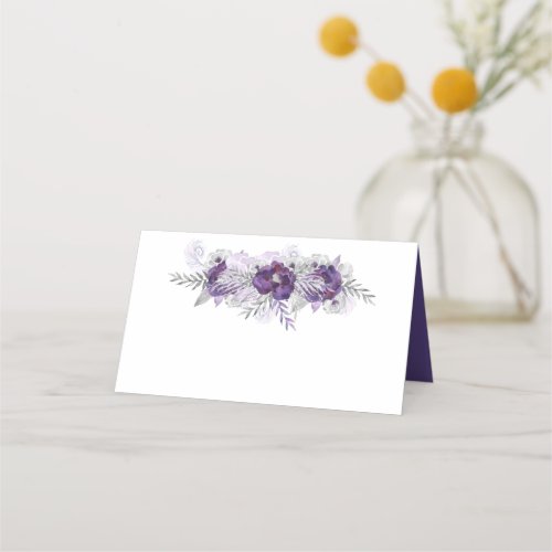 Purple Ultra Violet Lavender Gray Watercolor Roses Place Card