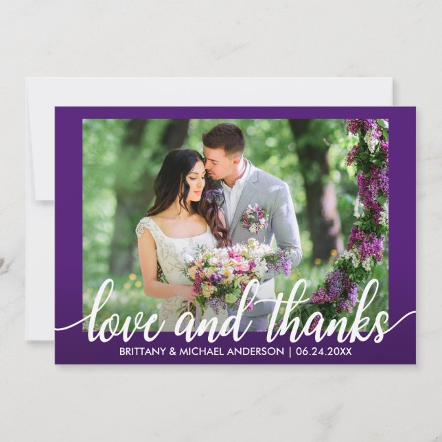 Purple Ultra Violet Wedding Love and Thanks Thank You Card (Front)