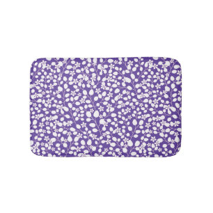 Purple Ultra Violet White Flowers Floral Branches Bathroom Mat