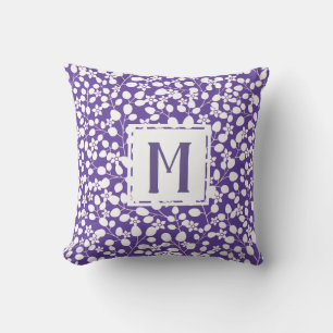Purple Ultra Violet White Flowers Floral Branches Throw Pillow