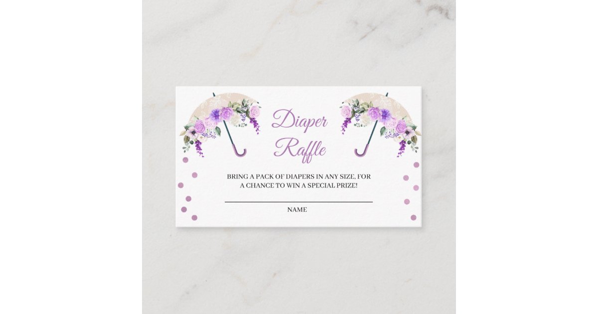 Umbrella Raffle Purple Umbrella Diaper Raffle Enclosure Card | Zazzle