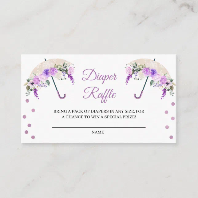 Umbrella Raffle Purple Umbrella Diaper Raffle Enclosure Card | Zazzle
