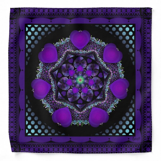 Purple umbrella & Hearts .7  Bandana (Front)