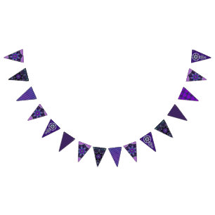 Purple umbrella & hearts .7 bunting flags