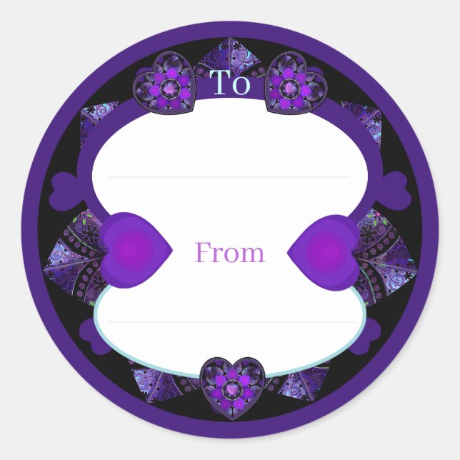 Purple umbrella & hearts .7 classic round sticker (Front)