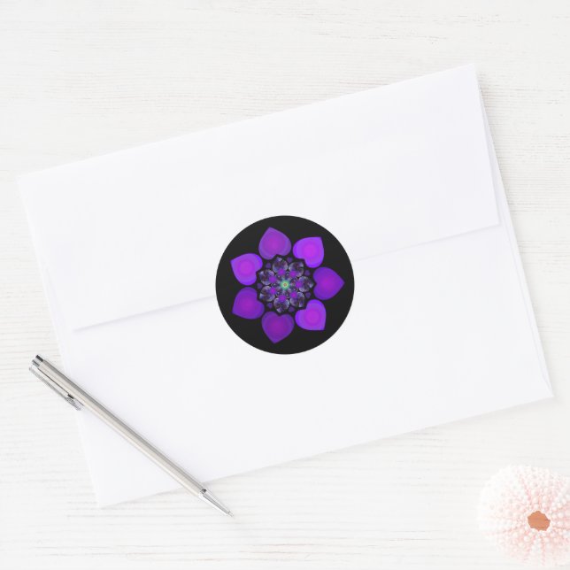 Purple umbrella & hearts.7 classic round sticker (Envelope)
