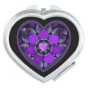 Purple umbrella & hearts .7 compact mirror