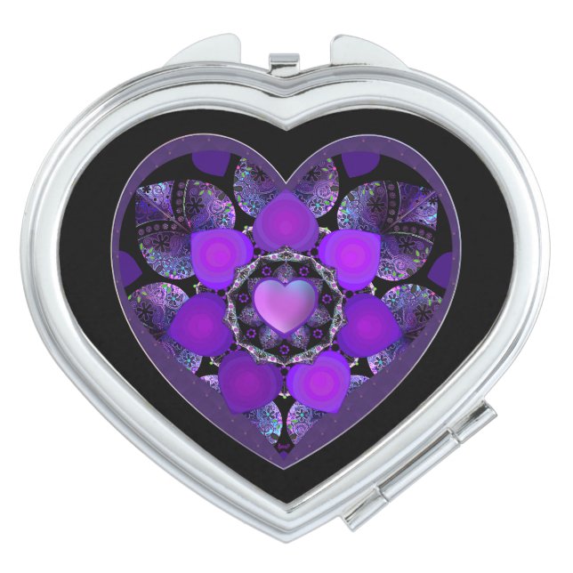 Purple umbrella & hearts .7 compact mirror (Front)