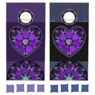 Purple umbrella & hearts.7 cornhole set