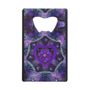 Purple umbrella & hearts .7 credit card bottle opener