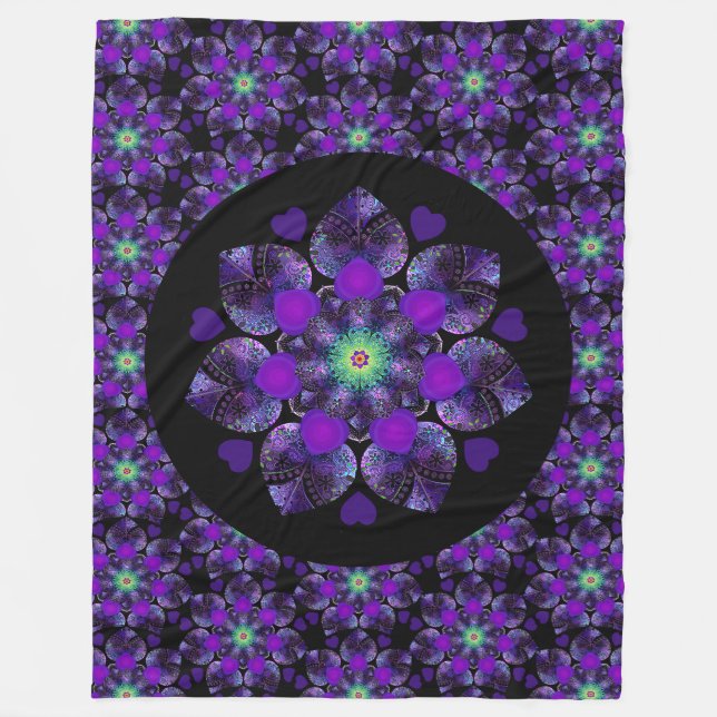 Purple umbrella & hearts .7 fleece blanket (Front)