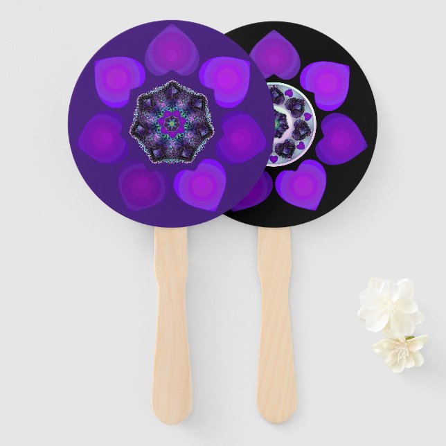 Purple umbrella & hearts .7 hand fan (Front and Back)