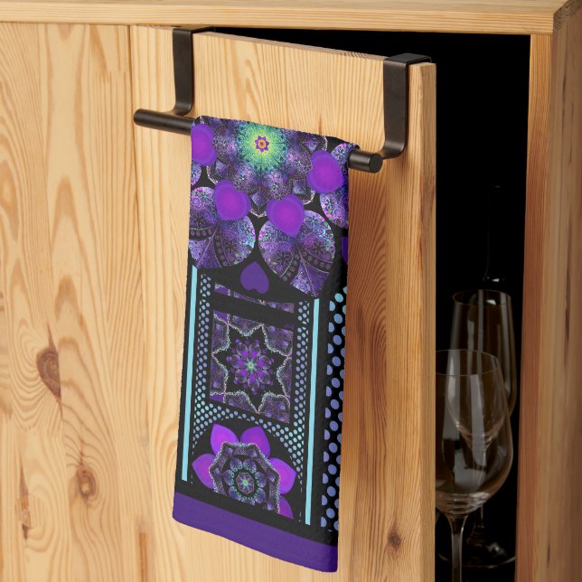 Purple umbrella & hearts .7 kitchen towel (Thirds Fold)