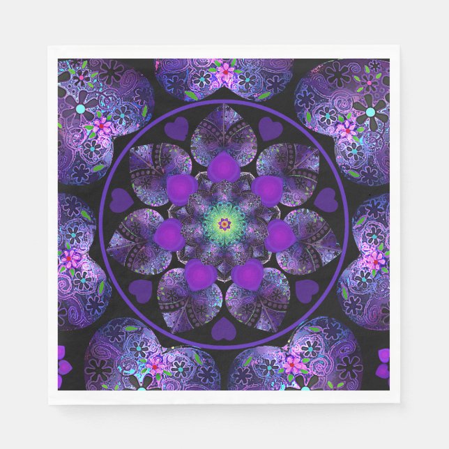 Purple umbrella & hearts.7 napkins (Front)