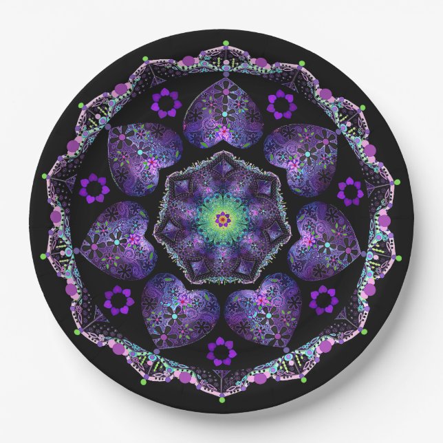 Purple umbrella & hearts .7 paper plates (Front)