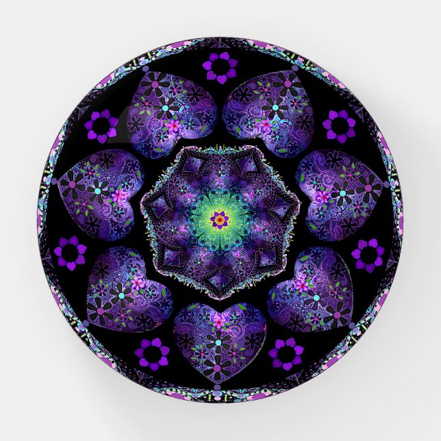 Purple umbrella & hearts .7 paperweight (Front)