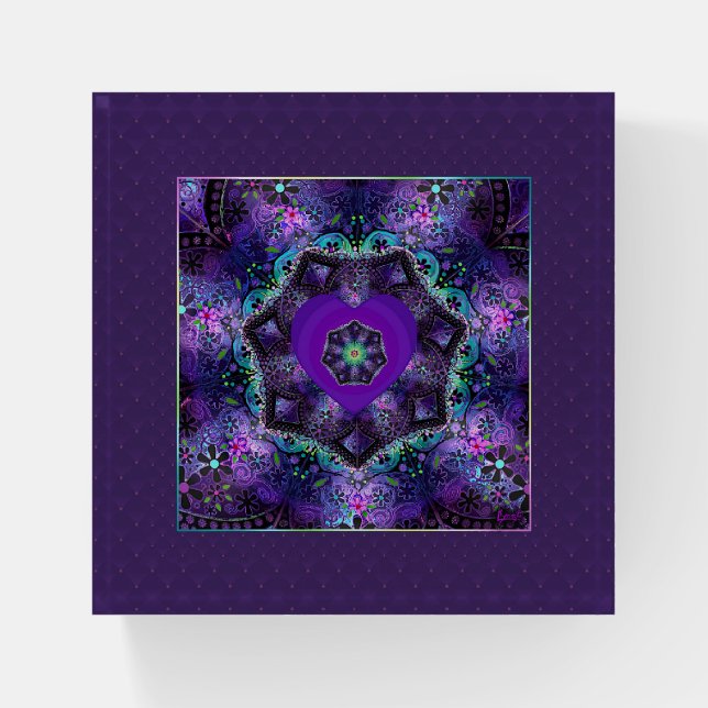 Purple umbrella & hearts .7 paperweight (Front)