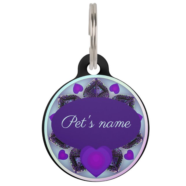 Purple umbrella & hearts .7 pet ID tag (Front)