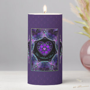 Purple umbrella & hearts .7 pillar candle