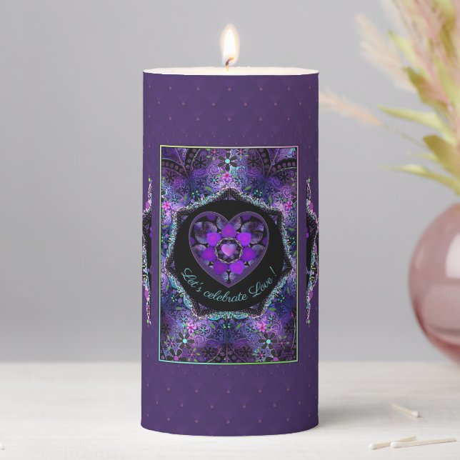 Purple umbrella & hearts .7 pillar candle (In Situ)
