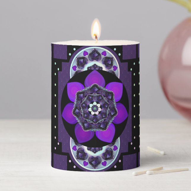 Purple umbrella & hearts .7 pillar candle (In Situ)