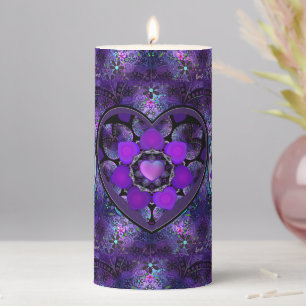 Purple umbrella & hearts .7 pillar candle