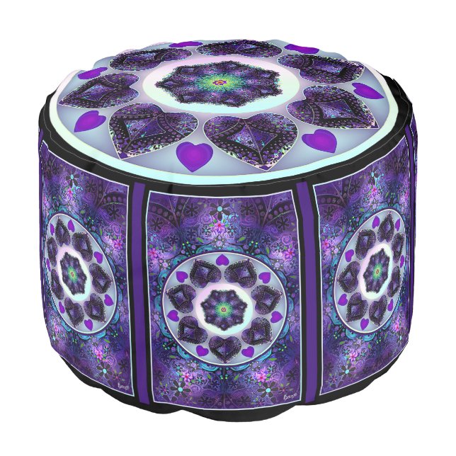 Purple umbrella & hearts .7 pouf (Angled Front)