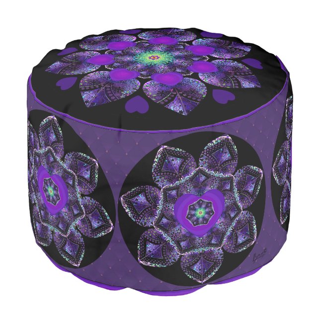 Purple umbrella & hearts .7 pouf (Angled Front)